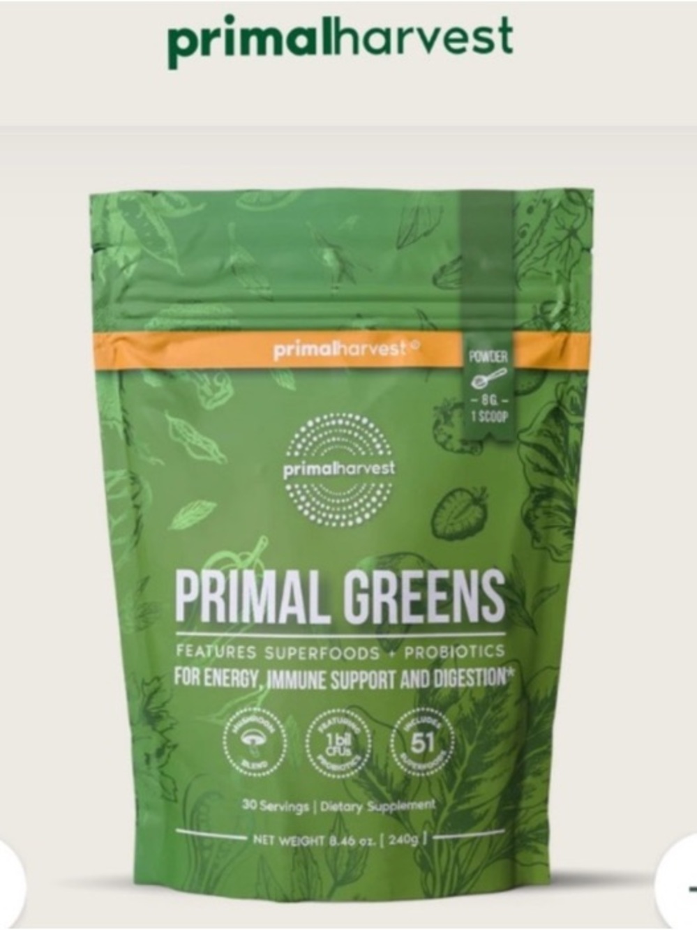 Primal Greens by Primal Harvest Green Juice NWT - unopened bag
